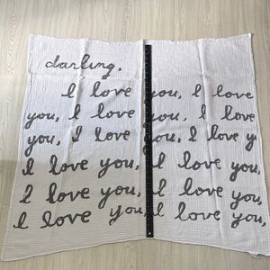 SUGARBOO & CO White swaddle baby Blanket with gray Script Text